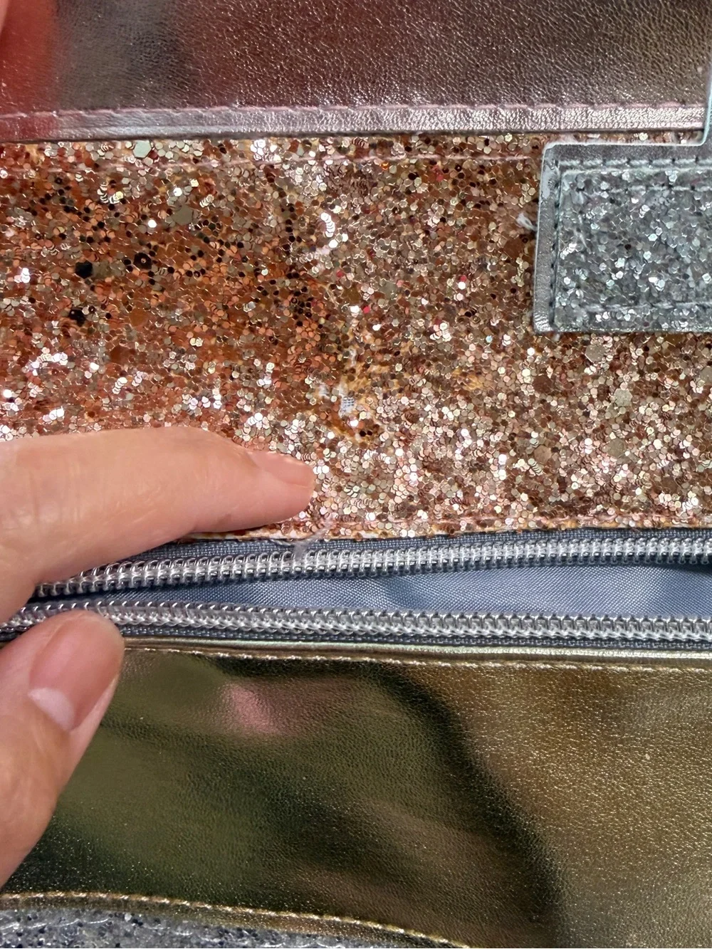 Glitter Patchwork Girls Backpack - Gold & Silver